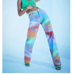 Y2K warped dot print slouchy boyfriend jeans